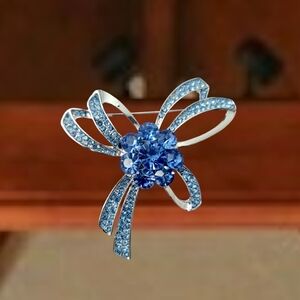 Blue Crystal Bow Brooch